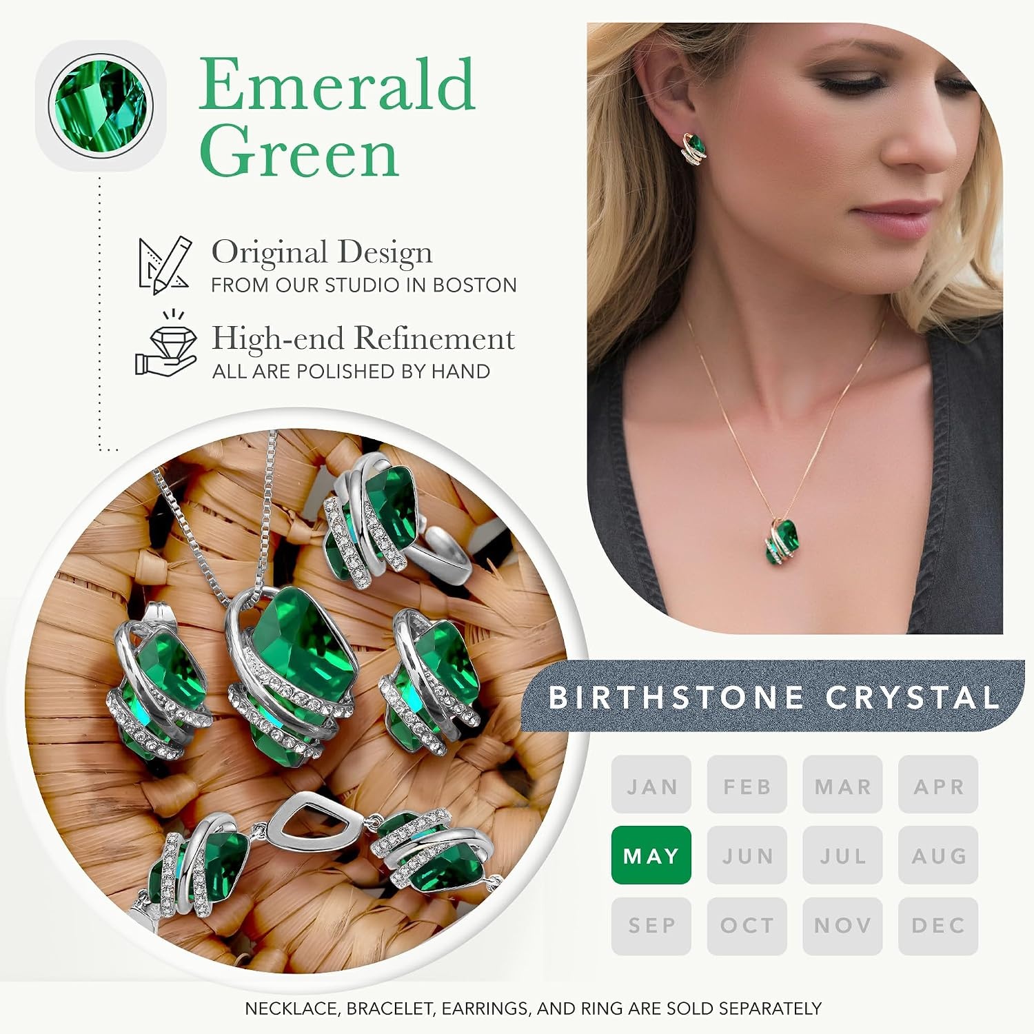 image:imageLeafael Wish Stone Pendant Necklace with Birthstone Crystal 18K Rose Gold PlatedSilvertone 18 2205MayEmerald GreenSilvertone