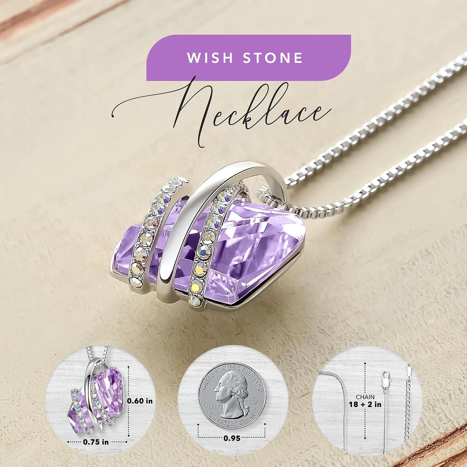 image:imageLeafael Wish Stone Pendant Necklace with Birthstone Crystal 18K Rose Gold PlatedSilvertone 18 2206JuneAlexandrite Light PurpleSilvertone