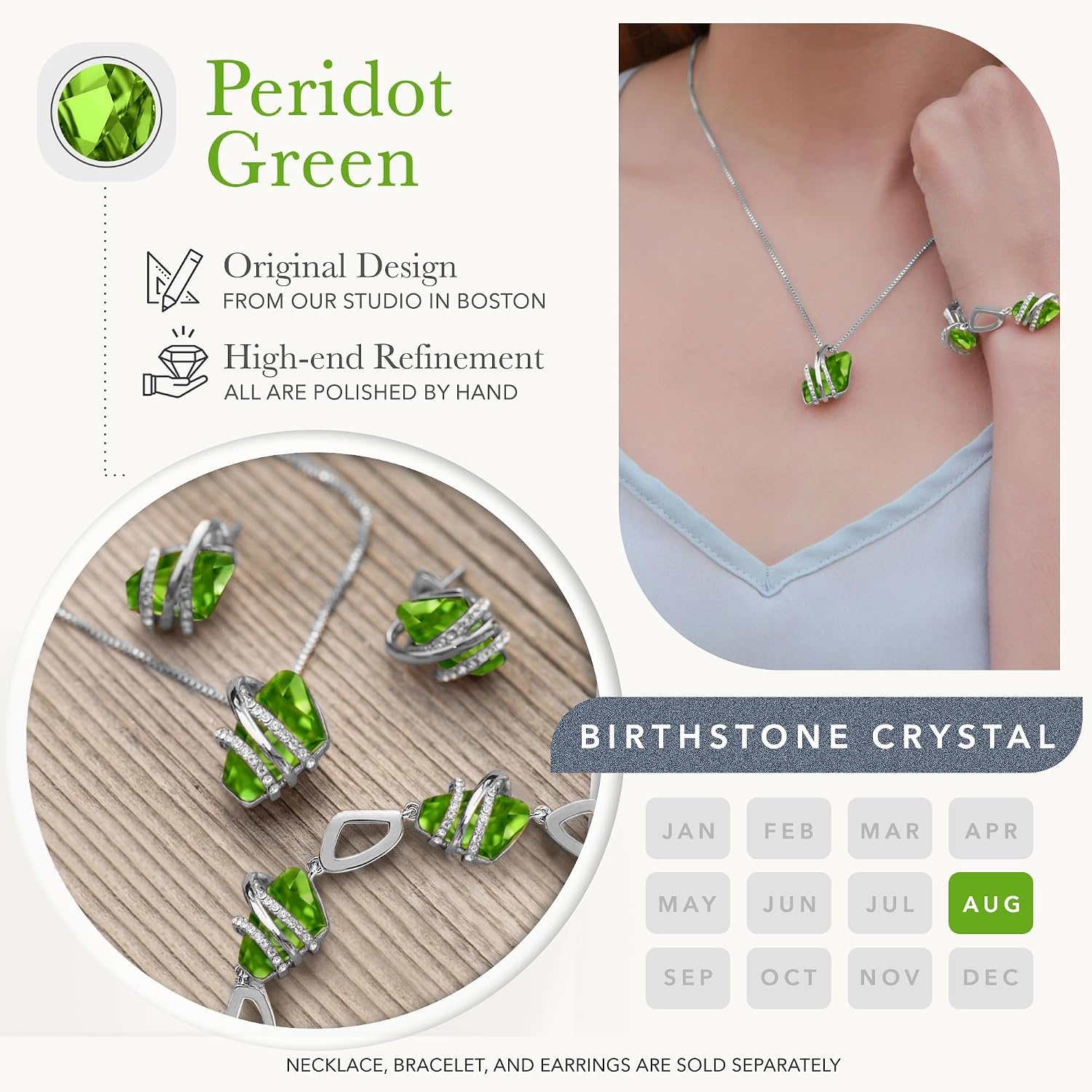 image:imageLeafael Wish Stone Pendant Necklace with Birthstone Crystal 18K Rose Gold PlatedSilvertone 18 2208AugustPeridot GreenSilvertone