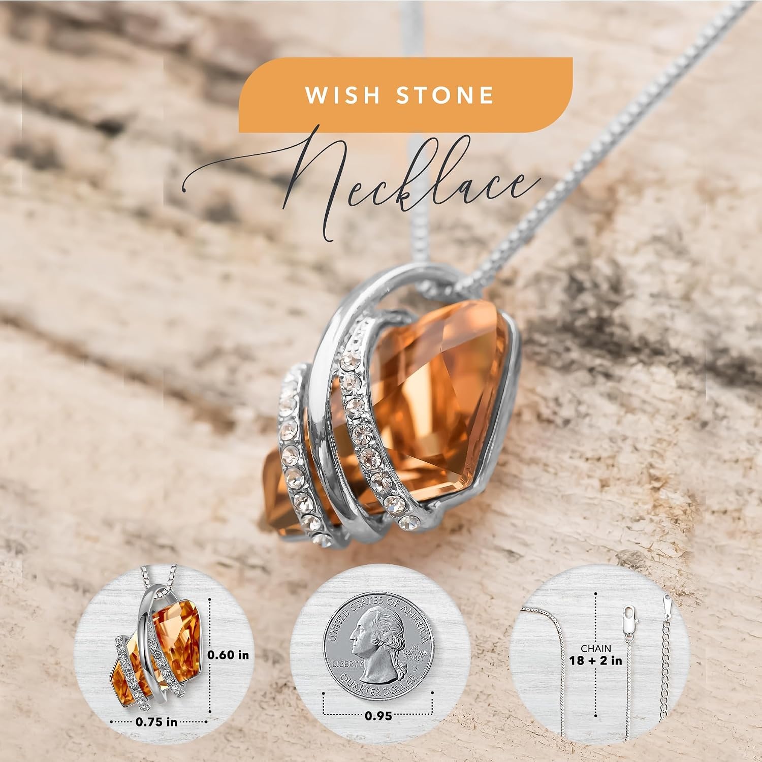 image:imageLeafael Wish Stone Pendant Necklace with Birthstone Crystal 18K Rose Gold PlatedSilvertone 18 2211NovemberAmber BrownSilvertone