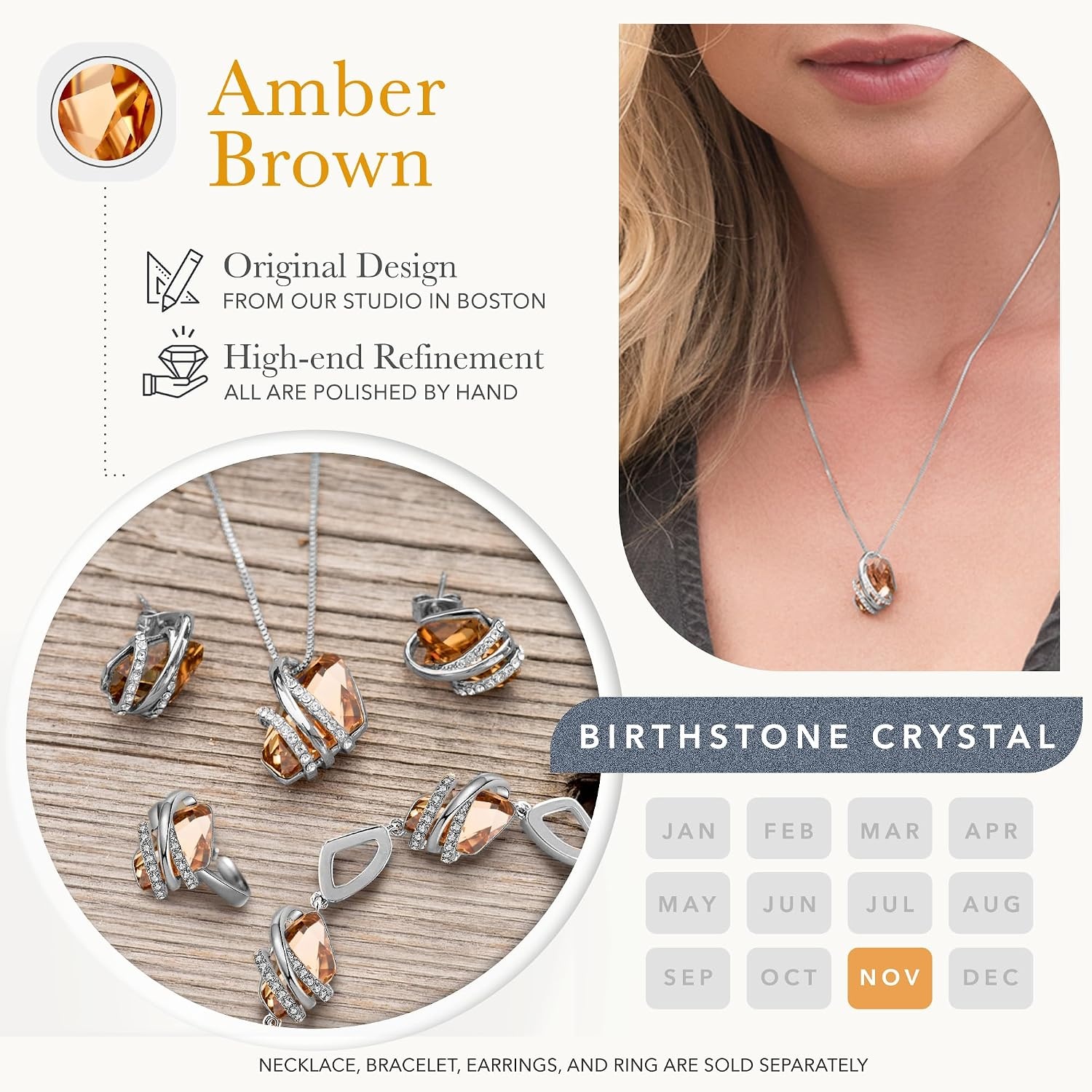 image:imageLeafael Wish Stone Pendant Necklace with Birthstone Crystal 18K Rose Gold PlatedSilvertone 18 2211NovemberAmber BrownSilvertone