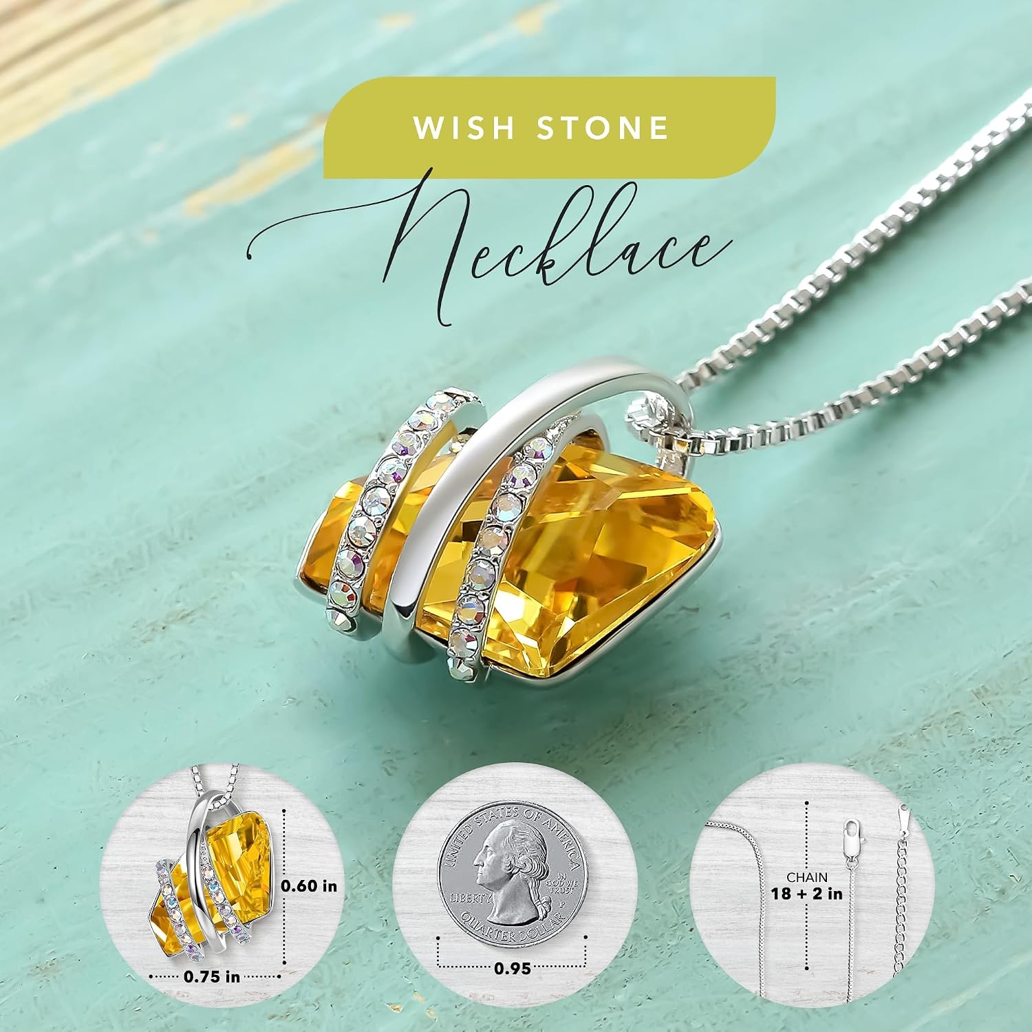 image:imageLeafael Wish Stone Pendant Necklace with Birthstone Crystal 18K Rose Gold PlatedSilvertone 18 2211NovemberCitrine YellowSilvertone