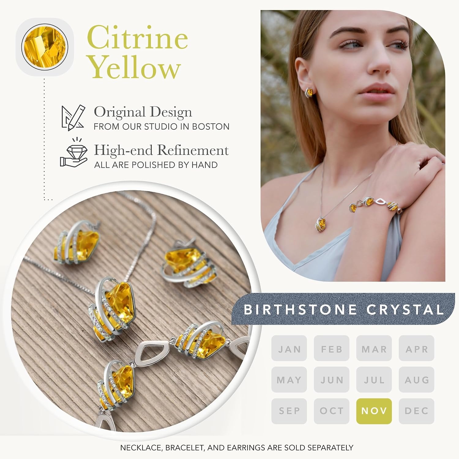 image:imageLeafael Wish Stone Pendant Necklace with Birthstone Crystal 18K Rose Gold PlatedSilvertone 18 2211NovemberCitrine YellowSilvertone