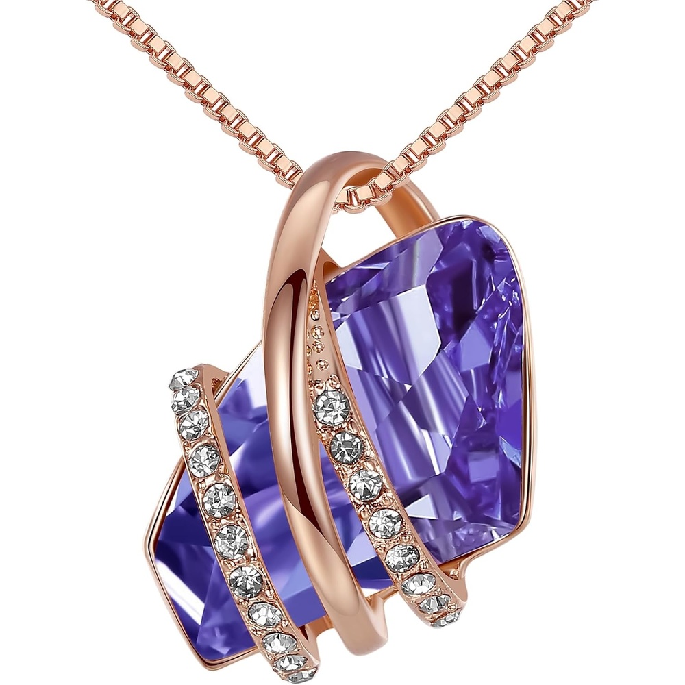 image:imageLeafael Wish Stone Pendant Necklace with Birthstone Crystal 18K Rose Gold PlatedSilvertone 18 2102FebruaryTanzanite PurpleRose Gold Plated