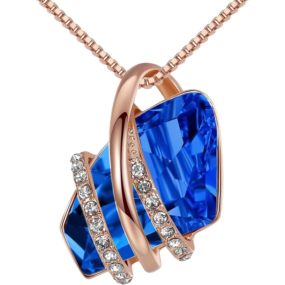 image:imageLeafael Wish Stone Pendant Necklace with Birthstone Crystal 18K Rose Gold PlatedSilvertone 18 2109bSeptemberSapphire BlueRose Gold Plated