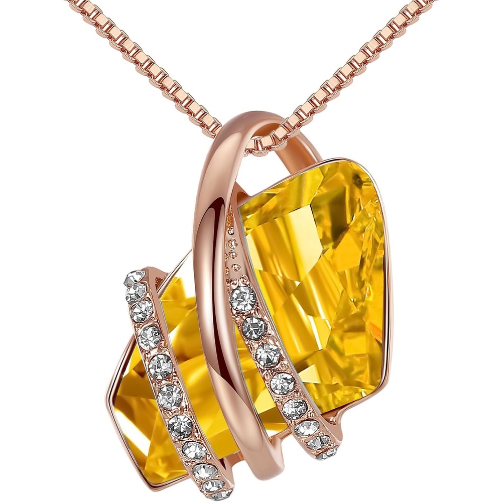 image:imageLeafael Wish Stone Pendant Necklace with Birthstone Crystal 18K Rose Gold PlatedSilvertone 18 2111NovemberCitrine YellowRose Gold Plated