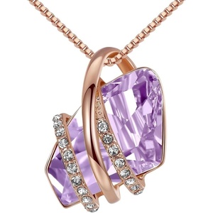 Leafael Wish Stone Pendant Necklace with Birthstone Crystal, 18K Rose Gold Plated/Silvertone, 18″ + 2″(106-June-Alexandrite Light Purple-Rose Gold Plated)