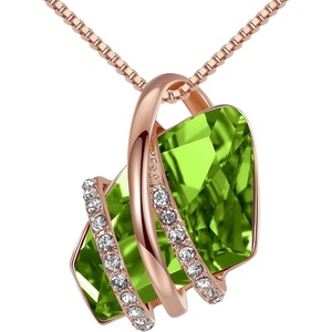 Leafael Wish Stone Pendant Necklace with Birthstone Crystal, 18K Rose Gold Plated/Silvertone, 18″ + 2″(108-August-Peridot Green-Rose Gold Plated)