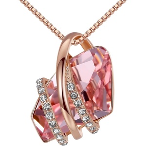 Leafael Wish Stone Pendant Necklace with Birthstone Crystal, 18K Rose Gold Plated/Silvertone, 18″ + 2″(110-October-Vintage Pink-Rose Gold Plated)