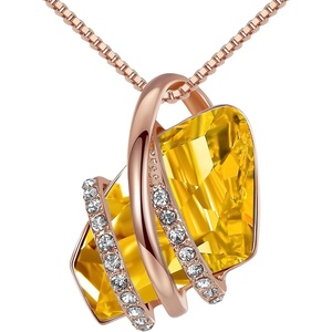 Leafael Wish Stone Pendant Necklace with Birthstone Crystal, 18K Rose Gold Plated/Silvertone, 18″ + 2″(111-November-Citrine Yellow-Rose Gold Plated)