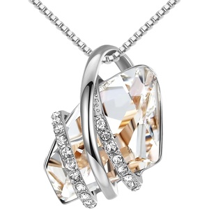 Leafael Wish Stone Pendant Necklace with Birthstone Crystal, 18K Rose Gold Plated/Silvertone, 18″ + 2″(204-April-Clear White-Silvertone)