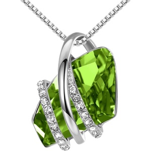 Leafael Wish Stone Pendant Necklace with Birthstone Crystal, 18K Rose Gold Plated/Silvertone, 18″ + 2″(208-August-Peridot Green-Silvertone)