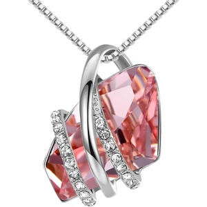 Leafael Wish Stone Pendant Necklace with Birthstone Crystal, 18K Rose Gold Plated/Silvertone, 18″ + 2″(210-October-Vintage Pink-Silvertone)