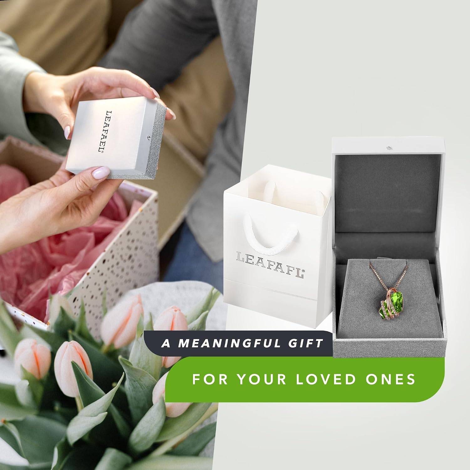 image:imageLeafael Wish Stone Necklace and Stud Earrings Jewelry Set for Women August Birthstone Peridot Green Crystal Jewelry Silver Tone Gifts for Women