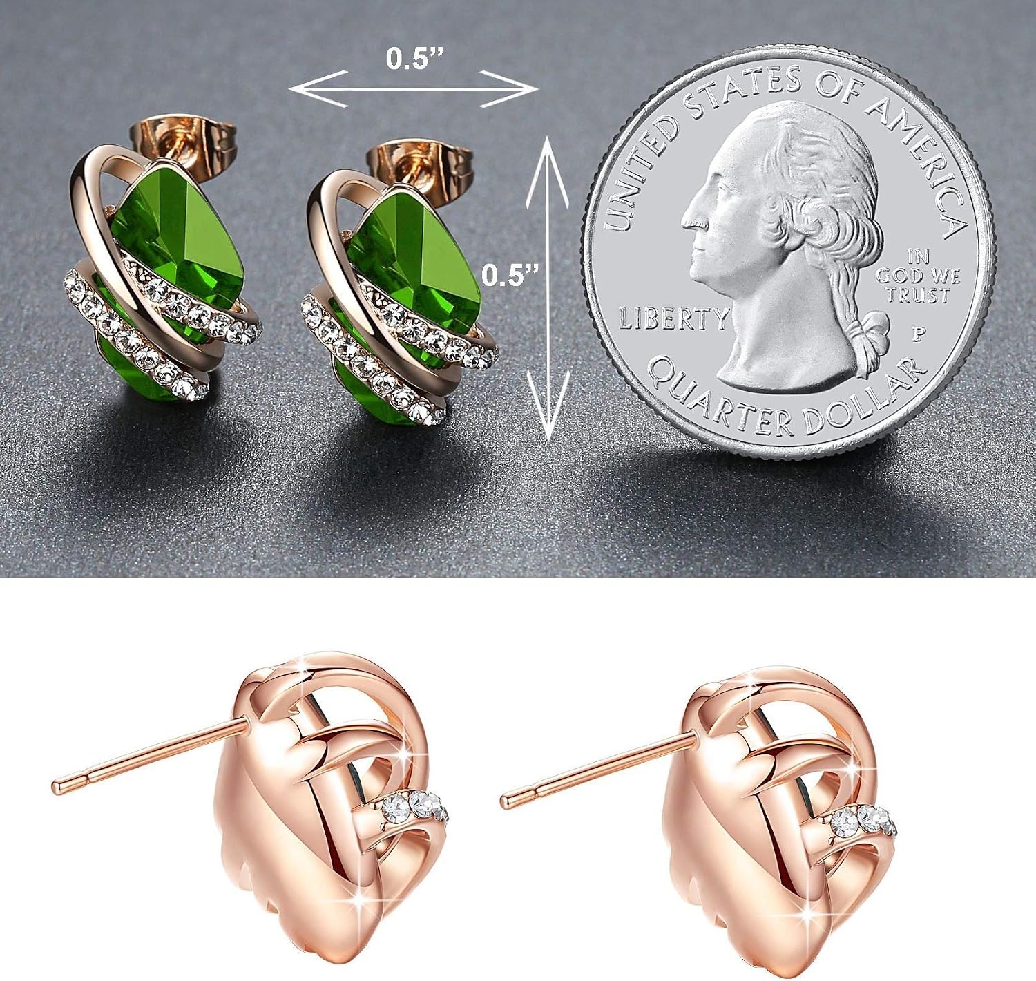 image:imageLeafael Wish Stone Necklace and Stud Earrings Jewelry Set for Women August Birthstone Peridot Green Crystal Jewelry Silver Tone Gifts for Women