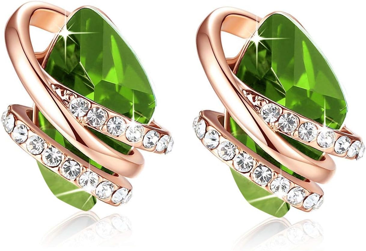 image:imageLeafael Wish Stone Necklace and Stud Earrings Jewelry Set for Women August Birthstone Peridot Green Crystal Jewelry Silver Tone Gifts for Women