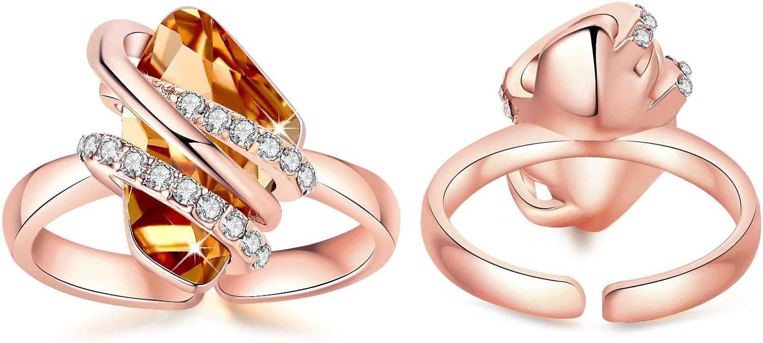 image:imageLeafael Wish Stone Adjustable Open Ring with Birthstone Crystals 18K Rose Gold Plated or Silvertone Size 658111November BirthstoneAmber Brown