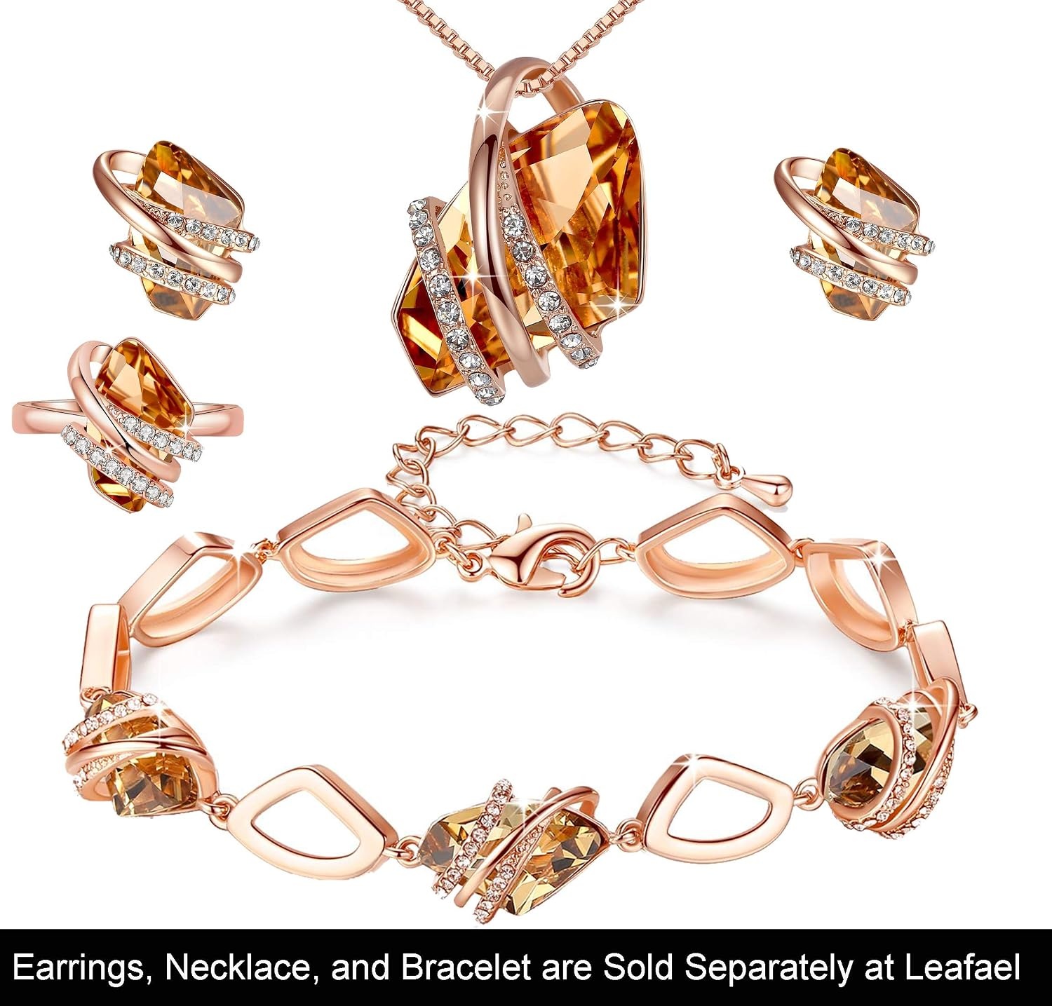 image:imageLeafael Wish Stone Adjustable Open Ring with Birthstone Crystals 18K Rose Gold Plated or Silvertone Size 658111November BirthstoneAmber Brown