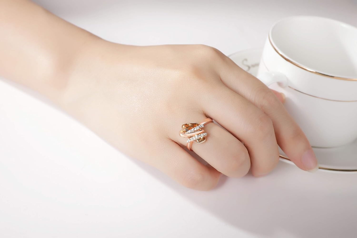 image:imageLeafael Wish Stone Adjustable Open Ring with Birthstone Crystals 18K Rose Gold Plated or Silvertone Size 658111November BirthstoneAmber Brown