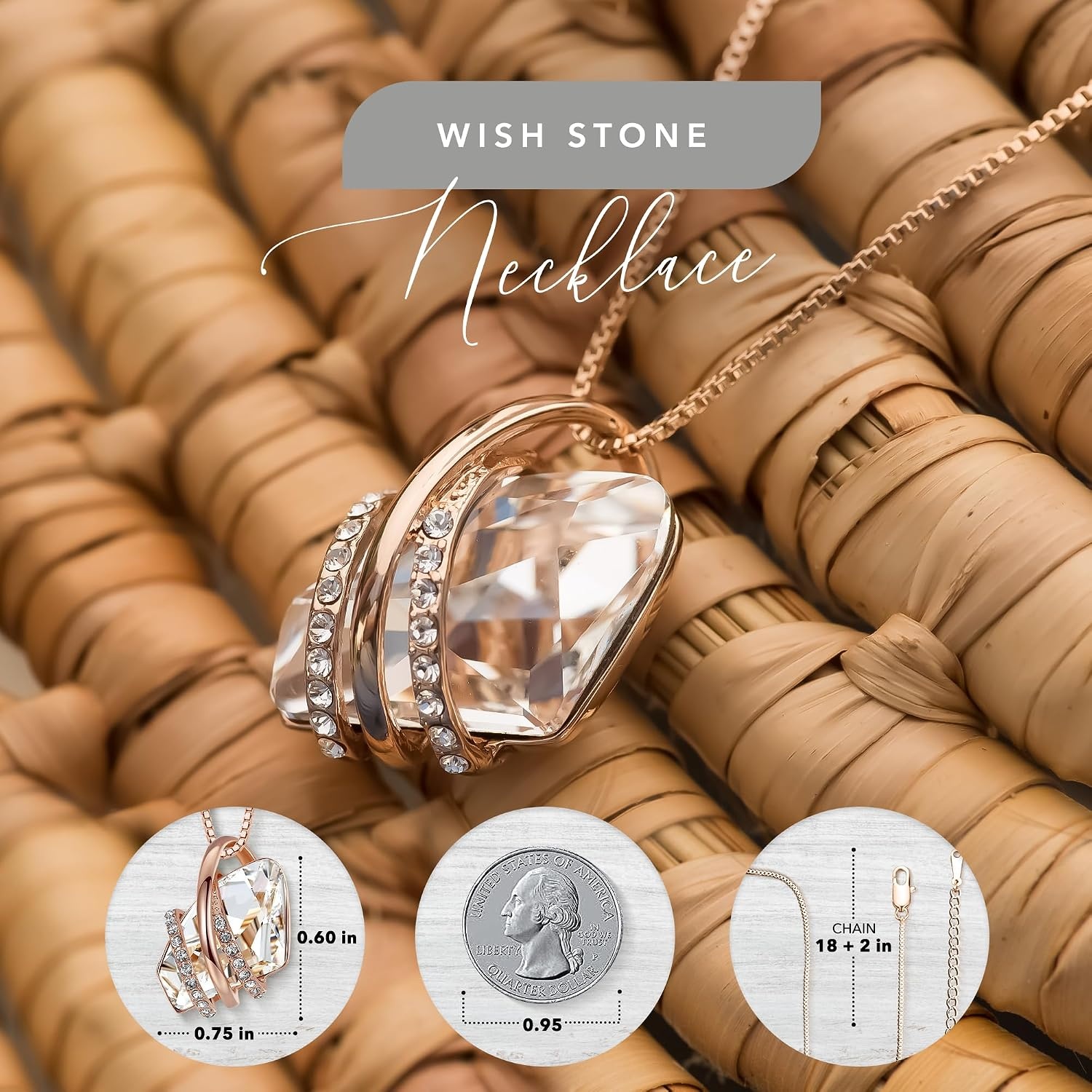image:imageLeafael Wish Stone Necklace and Stud Earrings Jewelry Set for Women April Birthstone Clear White Crystal Jewelry Silver Tone Gifts for Women