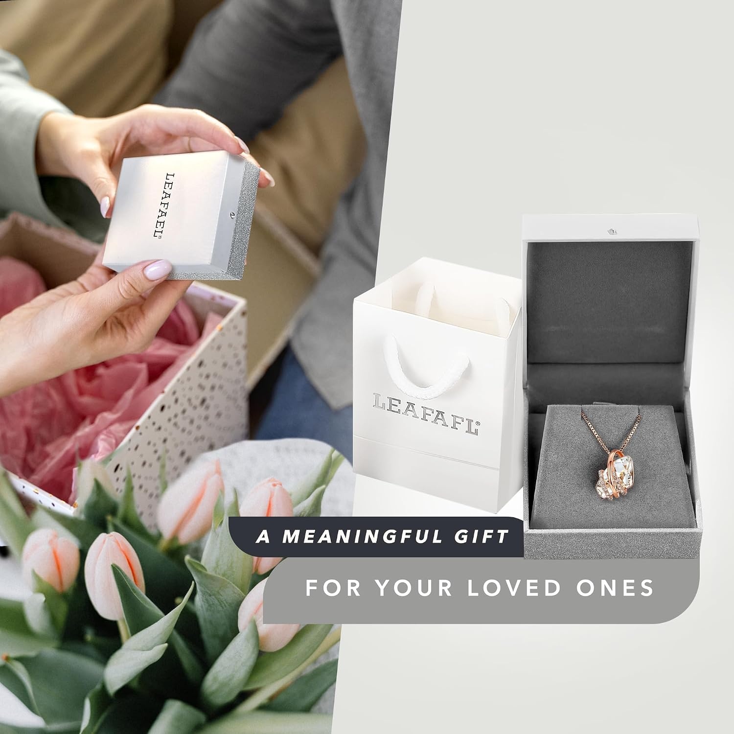 image:imageLeafael Wish Stone Necklace and Stud Earrings Jewelry Set for Women April Birthstone Clear White Crystal Jewelry Silver Tone Gifts for Women