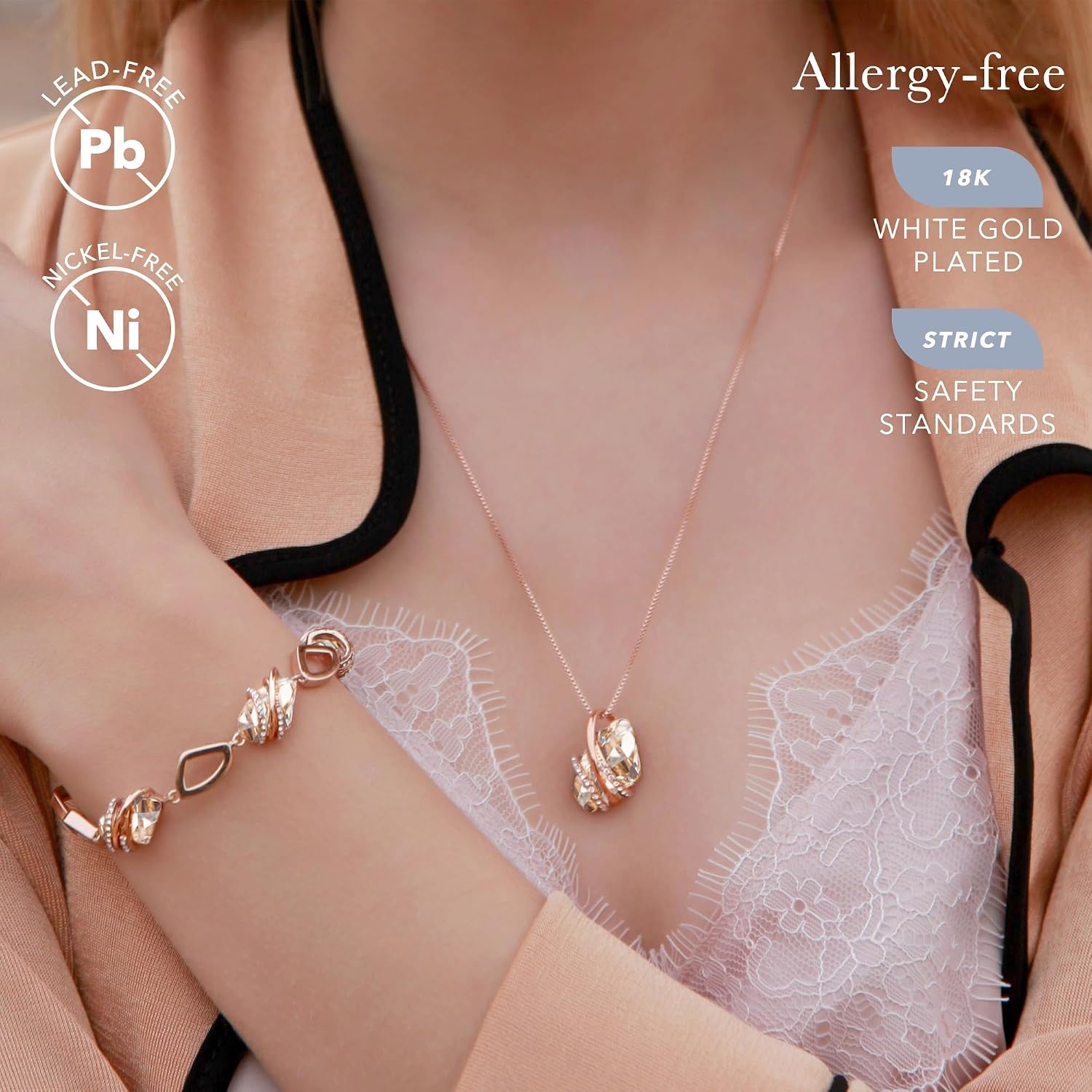 image:imageLeafael Wish Stone Necklace and Stud Earrings Jewelry Set for Women April Birthstone Clear White Crystal Jewelry Silver Tone Gifts for Women