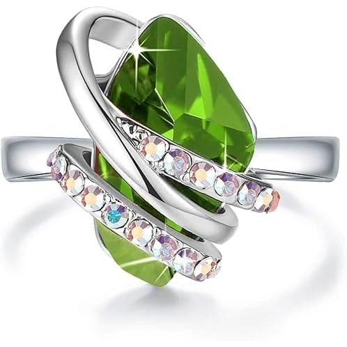 image:imageLeafael Wish Stone Adjustable Open Ring with Birthstone Crystals 18K Rose Gold Plated or Silvertone Size 658108August BirthstonePeridot Green