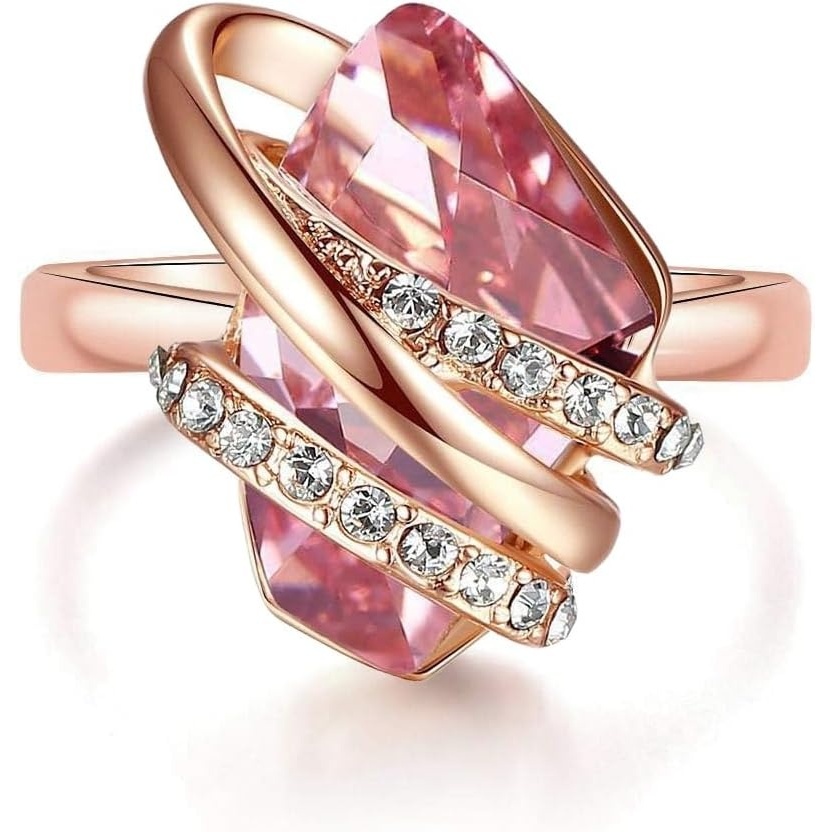 image:imageLeafael Wish Stone Adjustable Open Ring with Birthstone Crystals 18K Rose Gold Plated or Silvertone Size 658110October BirthstoneVintage Pink