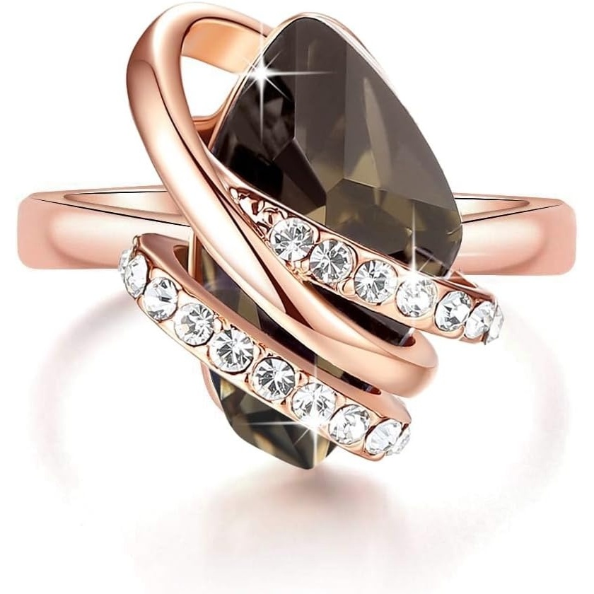 image:imageLeafael Wish Stone Adjustable Open Ring with Birthstone Crystals 18K Rose Gold Plated or Silvertone Size 658112Silver Black Crystal