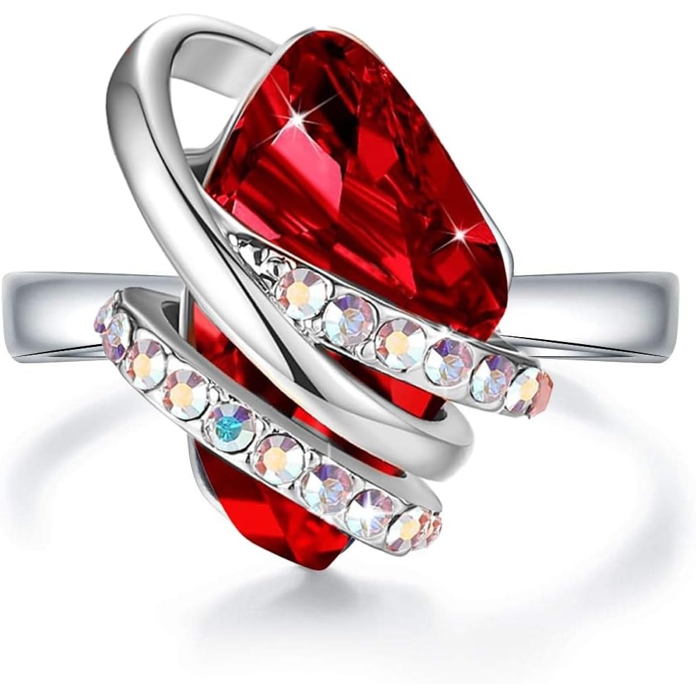 image:imageLeafael Wish Stone Adjustable Open Ring with Birthstone Crystals 18K Rose Gold Plated or Silvertone Size 658201January July BirthstoneRuby Red