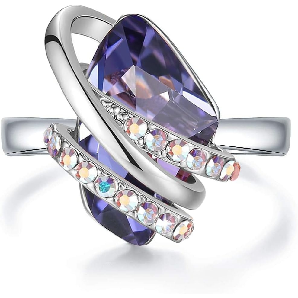 image:imageLeafael Wish Stone Adjustable Open Ring with Birthstone Crystals 18K Rose Gold Plated or Silvertone Size 658202February BirthstoneTanzanite Purple