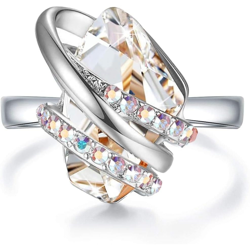 image:imageLeafael Wish Stone Adjustable Open Ring with Birthstone Crystals 18K Rose Gold Plated or Silvertone Size 658204April BirthstoneClear White