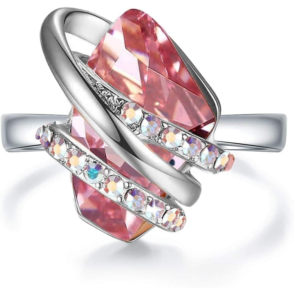 image:imageLeafael Wish Stone Adjustable Open Ring with Birthstone Crystals 18K Rose Gold Plated or Silvertone Size 658210October BirthstoneVintage Pink