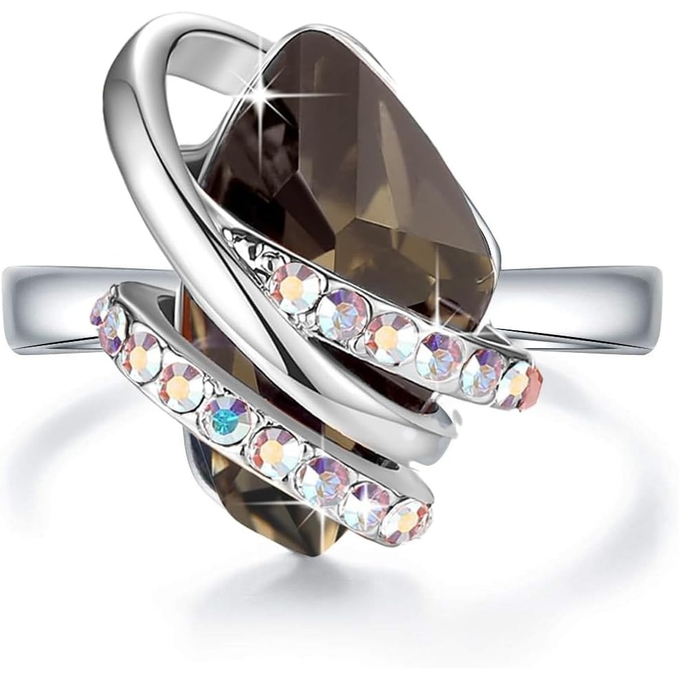 image:imageLeafael Wish Stone Adjustable Open Ring with Birthstone Crystals 18K Rose Gold Plated or Silvertone Size 658212Silver Black Crystal