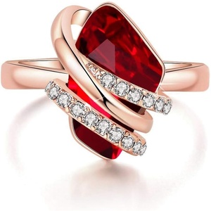 Leafael Wish Stone Adjustable Open Ring with Birthstone Crystals, 18K Rose Gold Plated or Silvertone, Size 6.5-8(101-January July Birthstone-Ruby Red)