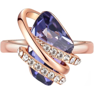 Leafael Wish Stone Adjustable Open Ring with Birthstone Crystals, 18K Rose Gold Plated or Silvertone, Size 6.5-8(102-February Birthstone-Tanzanite Purple)