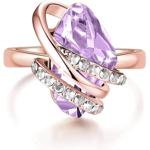 Leafael Wish Stone Adjustable Open Ring with Birthstone Crystals, 18K Rose Gold Plated or Silvertone, Size 6.5-8(106-June Birthstone-Alexandrite Light Purple)
