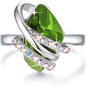 Leafael Wish Stone Adjustable Open Ring with Birthstone Crystals, 18K Rose Gold Plated or Silvertone, Size 6.5-8(108-August Birthstone-Peridot Green)