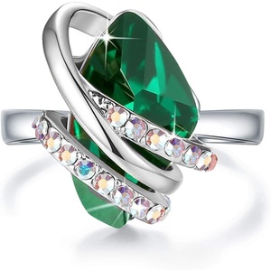 Leafael Wish Stone Adjustable Open Ring with Birthstone Crystals, 18K Rose Gold Plated or Silvertone, Size 6.5-8(205-May Birthstone-Emerald Green)