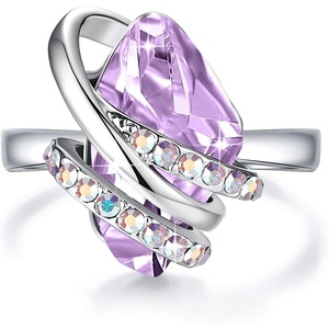 Leafael Wish Stone Adjustable Open Ring with Birthstone Crystals, 18K Rose Gold Plated or Silvertone, Size 6.5-8(206-June Birthstone-Alexandrite Light Purple)