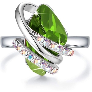 Leafael Wish Stone Adjustable Open Ring with Birthstone Crystals, 18K Rose Gold Plated or Silvertone, Size 6.5-8(208-August Birthstone-Peridot Green)