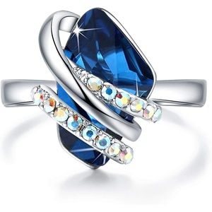 Leafael Wish Stone Adjustable Open Ring with Birthstone Crystals, 18K Rose Gold Plated or Silvertone, Size 6.5-8(209-September Birthstone-Sapphire Blue)