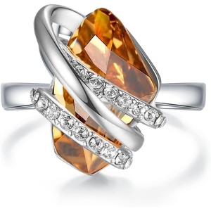 Leafael Wish Stone Adjustable Open Ring with Birthstone Crystals, 18K Rose Gold Plated or Silvertone, Size 6.5-8(211-November Birthstone-Amber Brown)