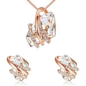 Leafael Wish Stone Necklace and Stud Earrings Jewelry Set for Women, April Birthstone Clear White Crystal Jewelry, Silver Tone Gifts for Women