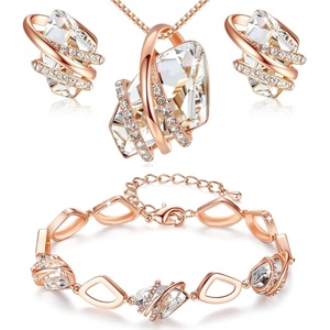 Leafael Wish Stone Necklace, Stud Earrings, and Bracelet Jewelry Set for Women, April Birthstone Clear White Crystal Jewelry, Silver Tone Gifts for Women