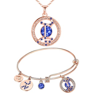 Leafael Superstar Zodiac Necklace Bracelet Bundle Jewelry Set, Virgo, 14k Rose Gold Plated