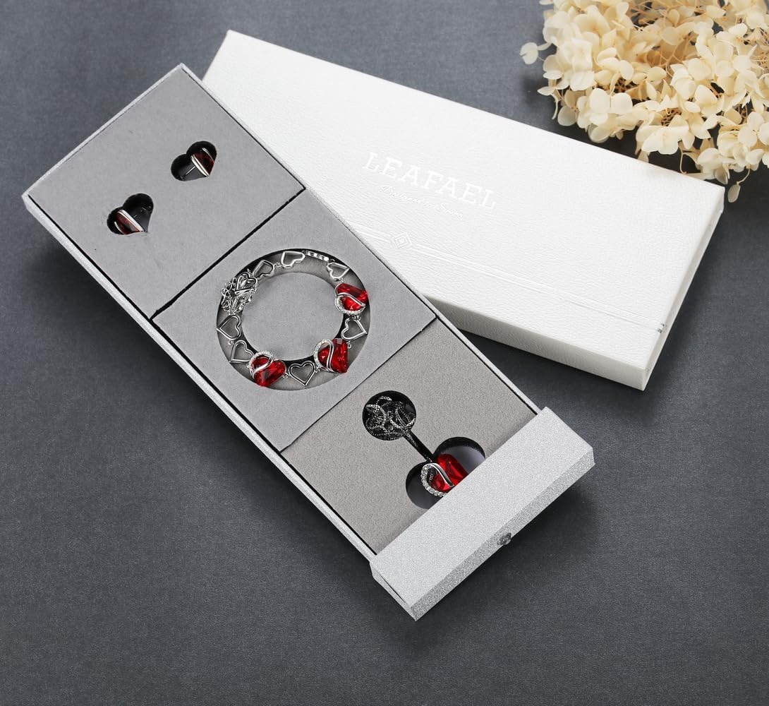image:imageLeafael Necklace Gift Set for Women Infinity Love Birthstone Heart Pendant with Matching Earrings and Bracelet for Mom and Wife Silver Plated01SetJanuary JulySiam Ruby Red