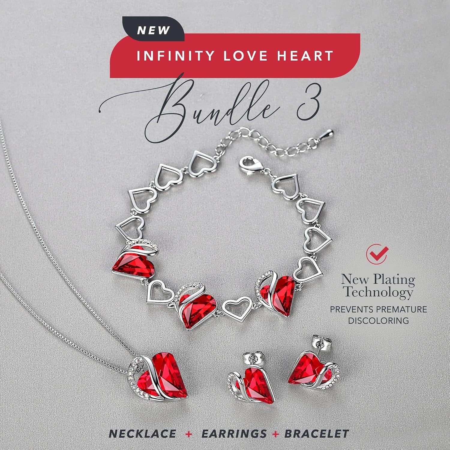 image:imageLeafael Necklace Gift Set for Women Infinity Love Birthstone Heart Pendant with Matching Earrings and Bracelet for Mom and Wife Silver Plated01SetJanuary JulySiam Ruby Red