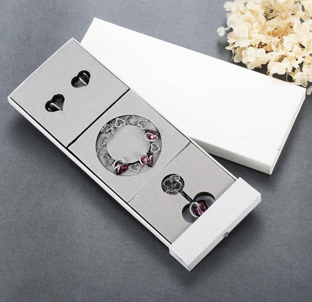 image:imageLeafael Necklace Gift Set for Women Infinity Love Birthstone Heart Pendant with Matching Earrings and Bracelet for Mom and Wife Silver Plated02aSetFebruaryAmethyst Pink