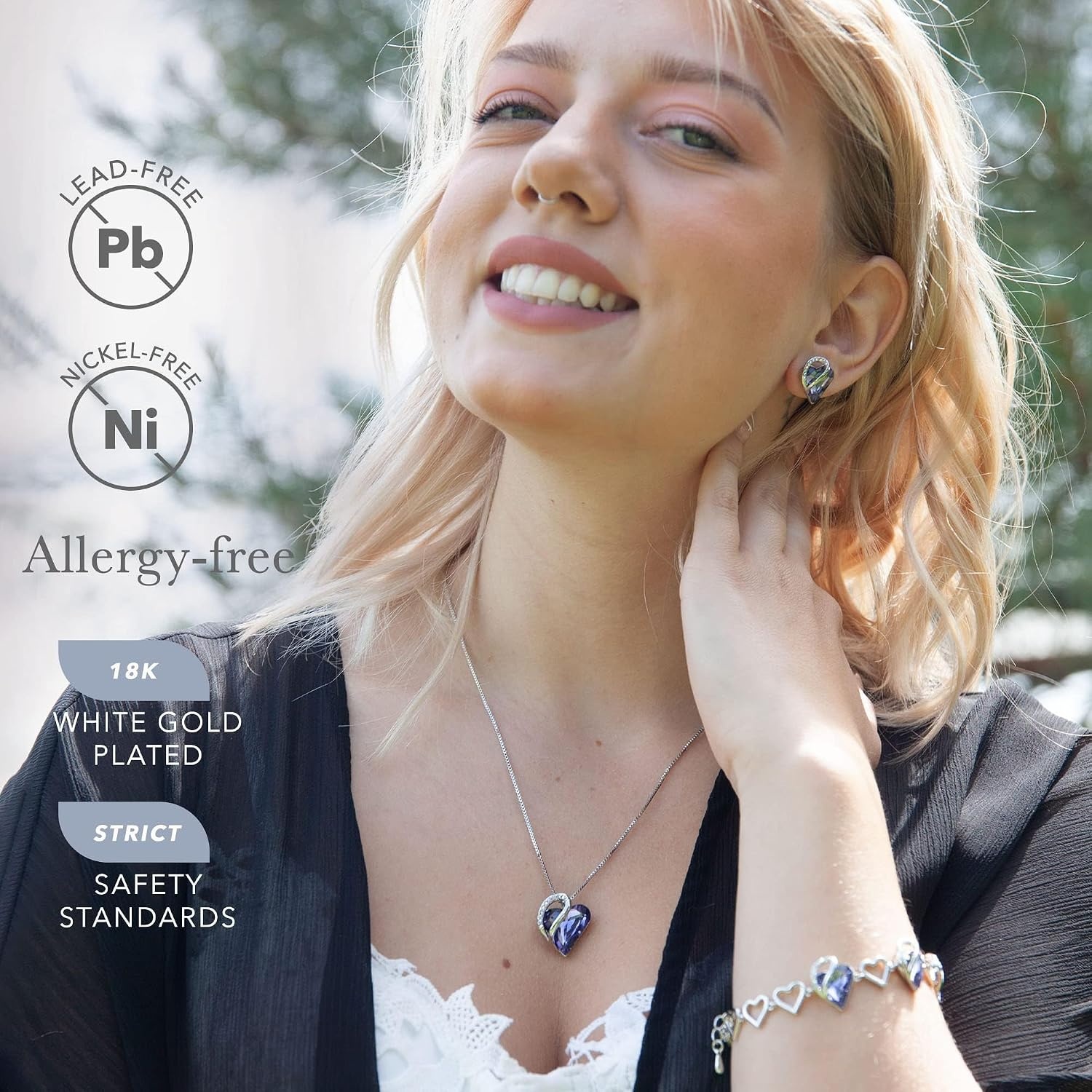 image:imageLeafael Necklace Gift Set for Women Infinity Love Birthstone Heart Pendant with Matching Earrings and Bracelet for Mom and Wife Silver Plated02bSetFebruaryTanzanite Purple